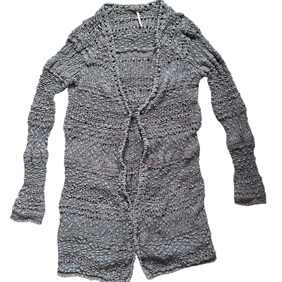 Free People Gray Open Knit Longline Cardigan Sweater Women’s Medium - Picture 3 of 7